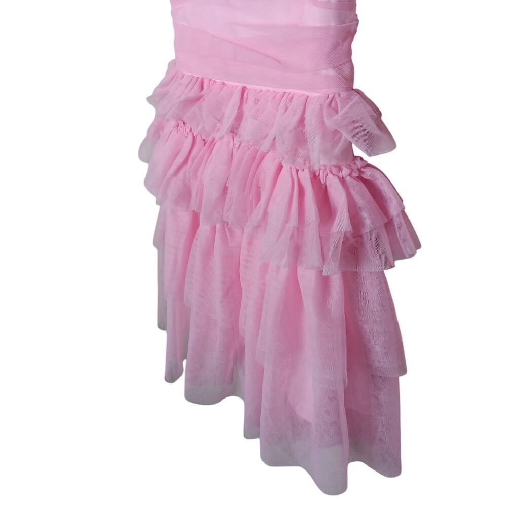New without Tags Lulus Pink Tulle Pleated Sleeveless Tiered Mini Dress SZ XS - Picture 9 of 16